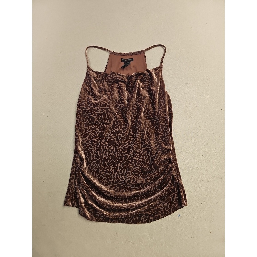 NEW YORK & COMPANY Size Med Stretch Knit V-Neck Ruched Animal Print Camisole